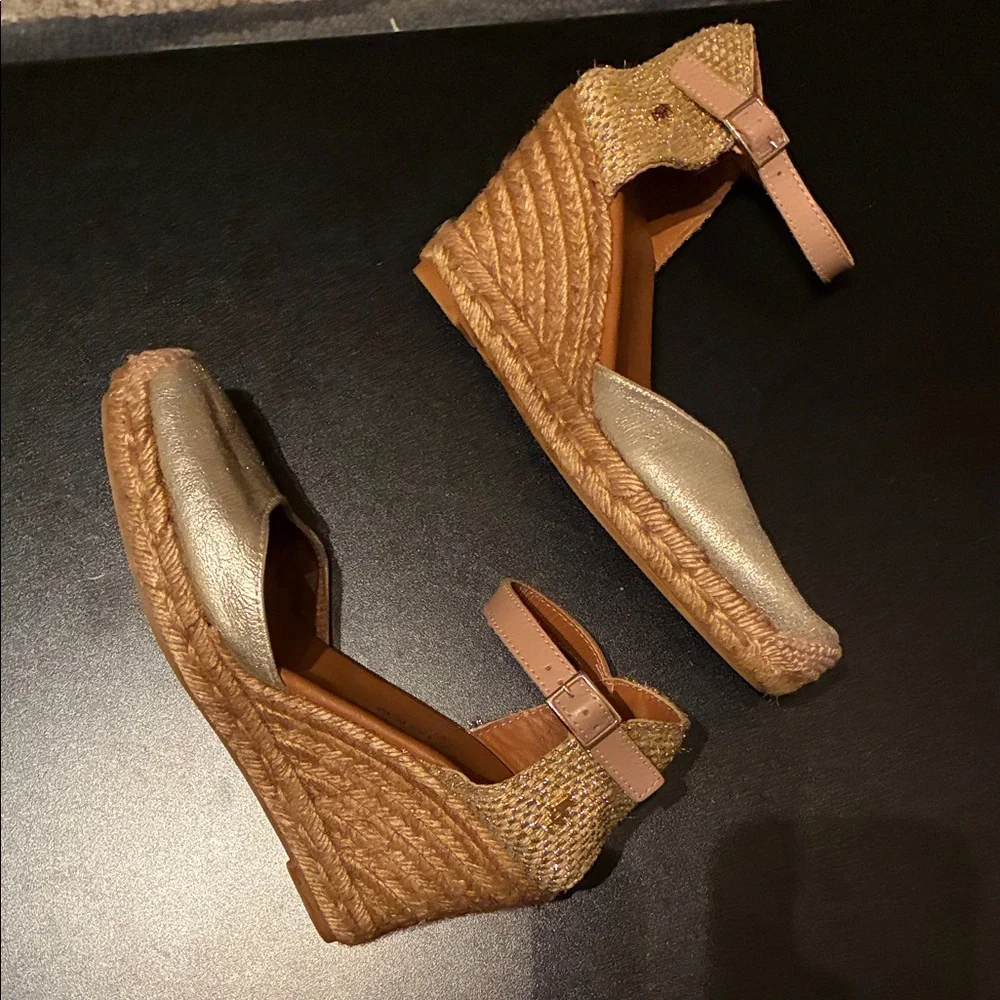 Kurt Geiger Metallic Gold Ankle-Strap Espadrille Flats